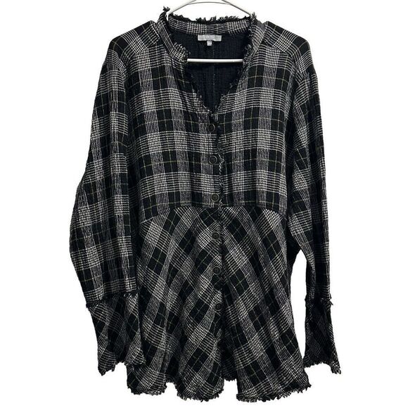 Habitat Cozy Patterned Raw Edge Gauzy Cotton Plaid Tunic Sz.L - Picture 2 of 7